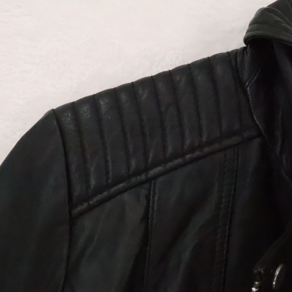 Barneys Originals Biker Moto Sheep Leather Jacket Womens Size 10 Black Pockets - Picture 14 of 16